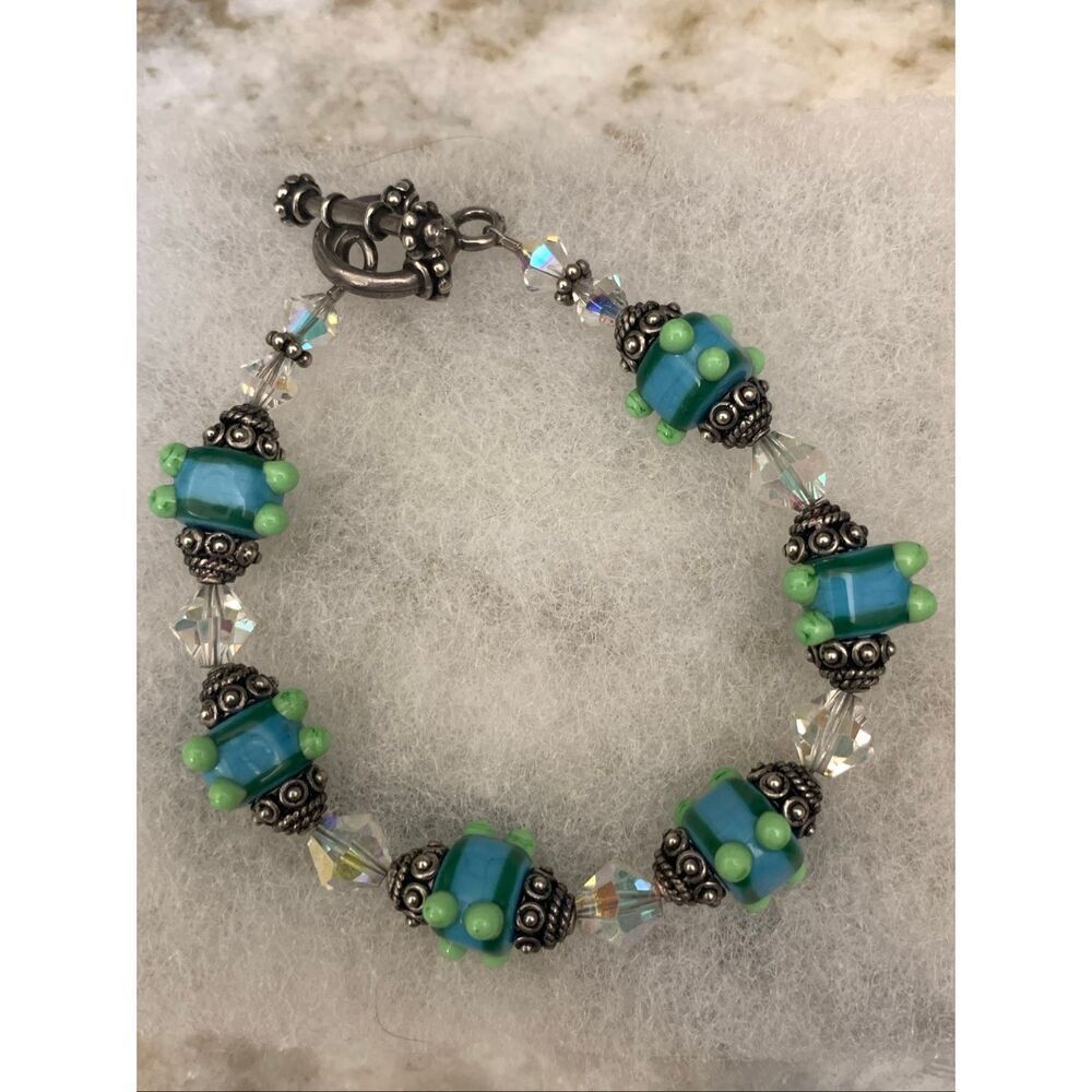 Vintage Blue Green Italy Beads Bracelet #summer #handmade #Italy